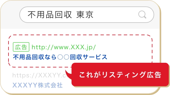 「不用品回収 東京」で広告表示